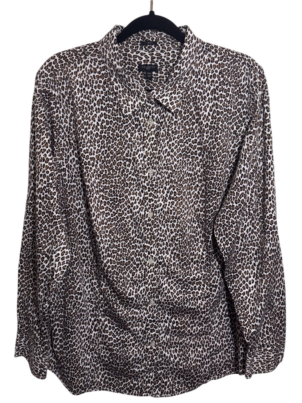 Talbots Size 20W Animal Print Leopard Long Sleeve Button Up Blouse Top Collared